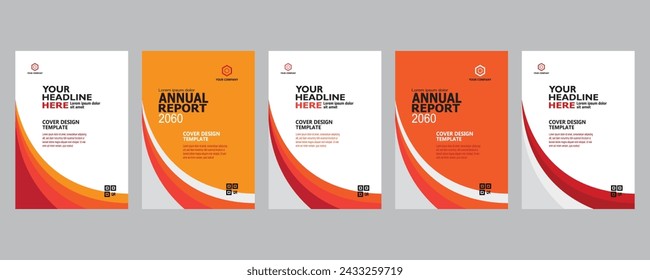 Flyer Abstract curve shape on red orange and white color background A4 size book cover template for annual report, magazine, booklet, proposal, portfolio, brochure, poster with bleed area eps file 10