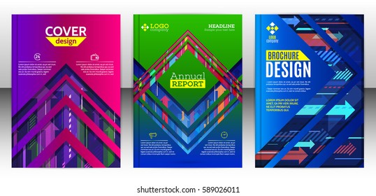 Flyer with abstract set of arrow background. Vertical and horizontal colorful arrows. Modern minimalism business brochure cover template. Flat design geometric elements. Vector illustration eps 10