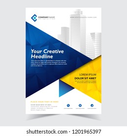 Flyer Abstract Template With Blue And Yellow Abstract Polygonal Background