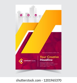 Flyer abstract template, Brochure template design with red polygonal abstract background