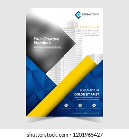 Flyer abstract template design with blue abstract polygonal background