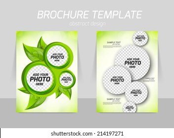 Flyer back and front template design with leaves and circles in green color