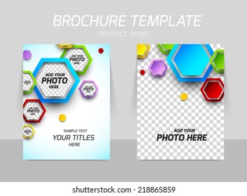 Flyer back and front template design with colorful hexagons