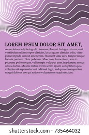 Flyer background abstract in light purple color with horizontal wavy lines and dark areas, place for own message, vector EPS 10