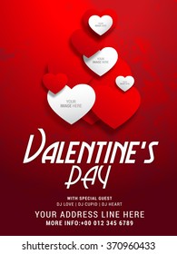 Flyer or Banner design decorated with red n white heart for Valentine's Day Party celebration.