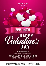  Flyer or Banner design decorated with shiny pink heart for Valentine's Day Party celebration.