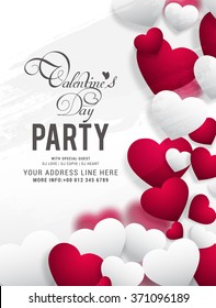 Flyer or Banner design decorated with shiny pink heart for Valentine's Day Party celebration.