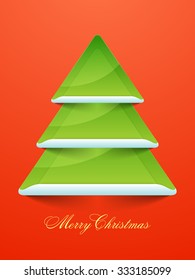 Flyer, Banner or Pamphlet with creative glossy Xmas Tree on orange background for Merry Christmas celebration.