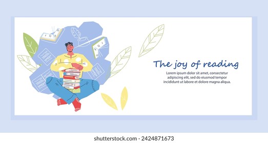 Flyer- oder Bannervorlage für Buchhandlung oder Messe, eBook und Hörbücher Website. Web-Banner-Vorlage für das Literaturfestival und Online-Shop, flache Vektor-Illustration auf weißem Hintergrund.