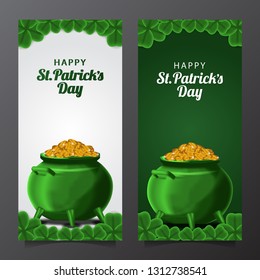 Flyer banner template of St. Patrick's day banner template with illustration of gold coin in the pot