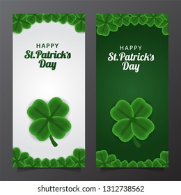 Flyer banner template of St. Patrick's day banner template with illustration of four leaf petal clover or shamrock