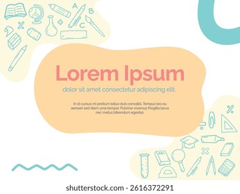 Flyer or Banner template with Stationery theme. With doodle style. For layout, website, graphic design.