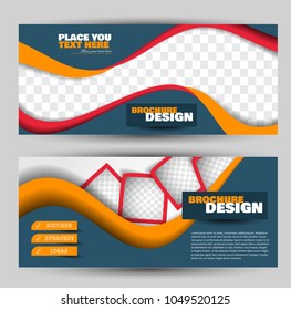 Flyer banner or web header template set. Vector illustration promotion design background. Blue, orange, and orange color.