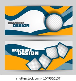 Flyer banner or web header template set. Vector illustration promotion design background. Blue and orange color.