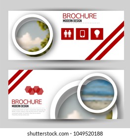 Flyer banner or web header template set. Vector illustration promotion design background. Red color.