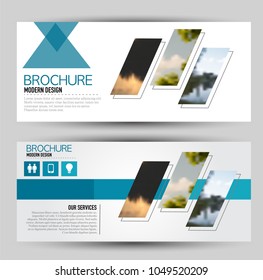 Flyer banner or web header template set. Vector illustration promotion design background. Blue color.