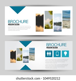 Flyer banner or web header template set. Vector illustration promotion design background. Blue color.