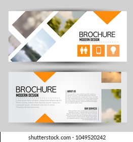 Flyer banner or web header template set. Vector illustration promotion design background. Orange color.