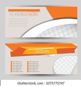 Flyer banner or web header template set. Vector illustration promotion design background. Orange color.