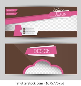 Flyer banner or web header template set. Vector illustration promotion design background. Brown and pink color.