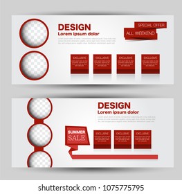 Flyer banner or web header template set. Vector illustration promotion design background. Red color.