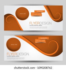 Flyer banner or web header template set. Vector illustration promotion design background. Orange color.