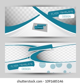 Flyer banner or web header template set. Vector illustration promotion design background. Blue color.