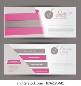 Flyer banner or web header template set. Vector illustration promotion design background. Pink color.
