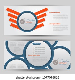Flyer banner or web header template set. Vector illustration promotion design background. Blue and orange color.