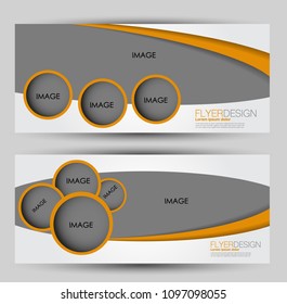 Flyer banner or web header template set. Vector illustration promotion design background. Orange color.