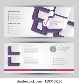 Flyer banner or web header template set. Vector illustration promotion design background. Pink and purple color.