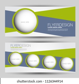 Flyer banner or web header template set. Vector illustration promotion design background. Green and grey color.