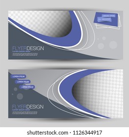 Flyer banner or web header template set. Vector illustration promotion design background. Blue color.