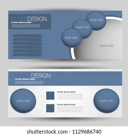 Flyer banner or web header template set. Vector illustration promotion design background. Blue color.