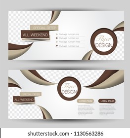 Flyer banner or web header template set. Vector illustration promotion design background. Brown color.