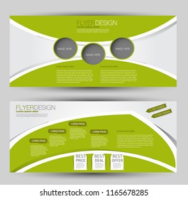 Flyer banner or web header template set. Vector illustration promotion design background. Green color.