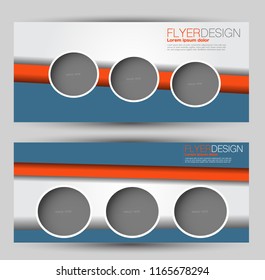 Flyer banner or web header template set. Vector illustration promotion design background. Orange and blue color.