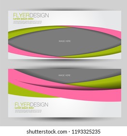 Flyer banner or web header template set. Vector illustration promotion design background. Pink and green color.