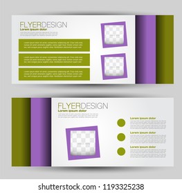 Flyer banner or web header template set. Vector illustration promotion design background. Purple and green color.