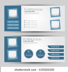 Flyer banner or web header template set. Vector illustration promotion design background. Blue color.
