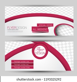 Flyer banner or web header template set. Vector illustration promotion design background. Pink color.