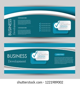 Flyer banner or web header template set. Vector illustration promotion design background. Blue color.