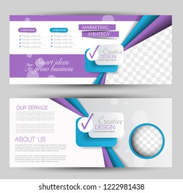 Flyer banner or web header template set. Vector illustration promotion design background. Blue and purple color.