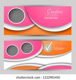 Flyer banner or web header template set. Vector illustration promotion design background. Pink and orange color.