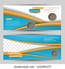 Flyer banner or web header template set. Vector illustration promotion design background. Blue and orange color.