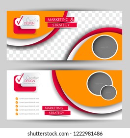Flyer banner or web header template set. Vector illustration promotion design background. Orange and red color.