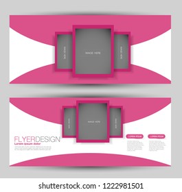 Flyer banner or web header template set. Vector illustration promotion design background. Pink color.