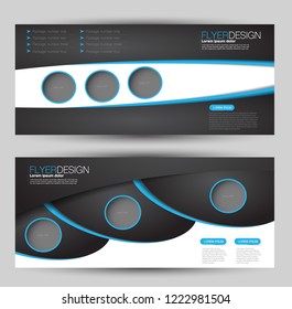 Flyer banner or web header template set. Vector illustration promotion design background. Black and blue color.