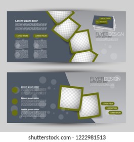 Flyer banner or web header template set. Vector illustration promotion design background. Green and grey color.