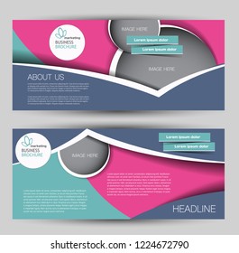 Flyer banner or web header template set. Vector illustration promotion design background. Blue and pink color.